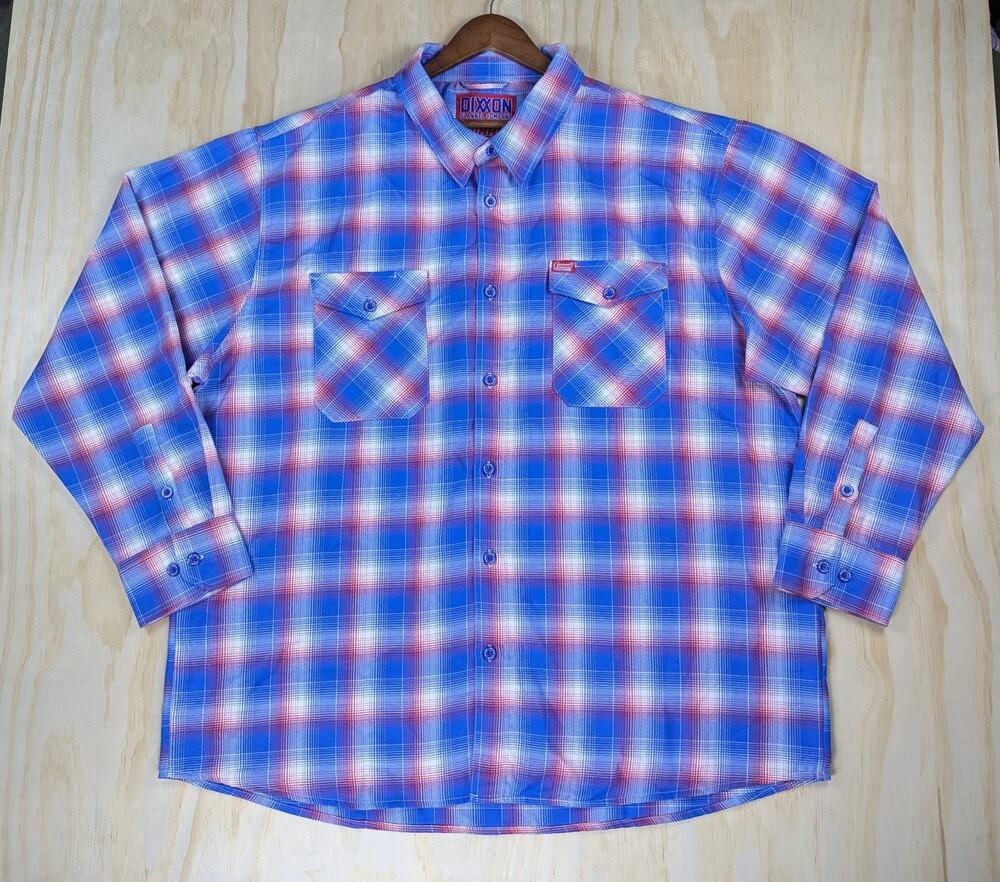 Dixxon Men's 4X Summit Racing Flannel Shirt D-Tech Plaid Blue Red Long Sleeve